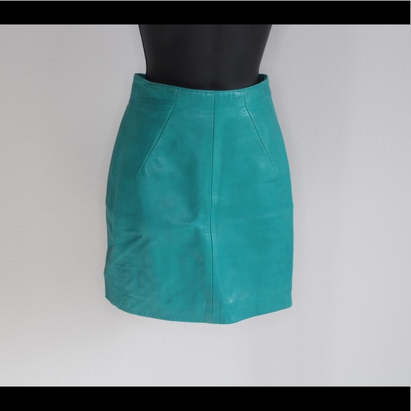 Turquoise leather pencil skirt - Picture 1 of 4